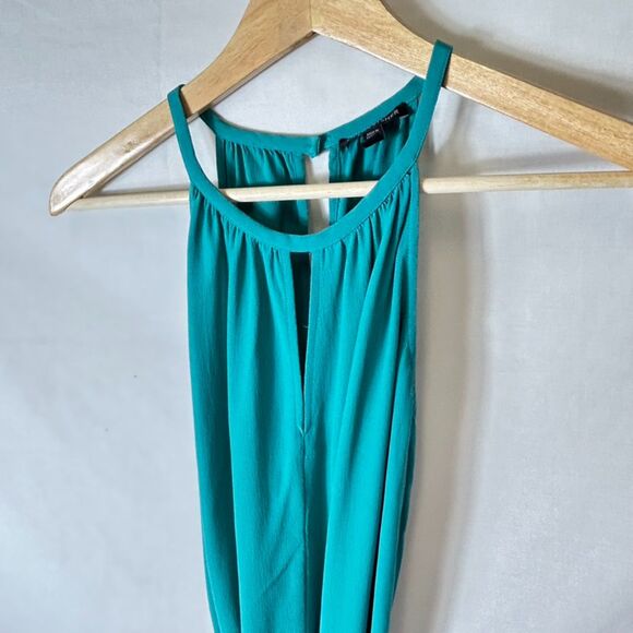 Eileen Fisher Jade Green-Blue Keyhole Halter-Style Belted Midi Dress Size XXS - Picture 5 of 12